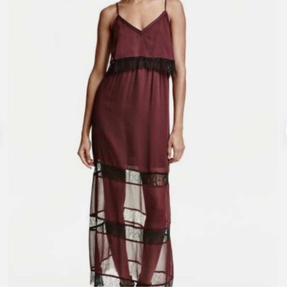 💗H&M Burgundy Chiffon Maxi Dress